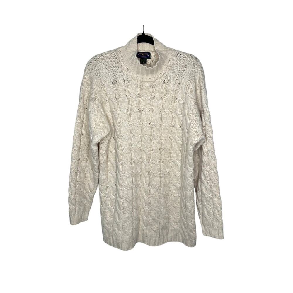 VTG Charter Club Sweater Womens S Cream 100% Cashmere Cable Knit Mock Neck Tunic